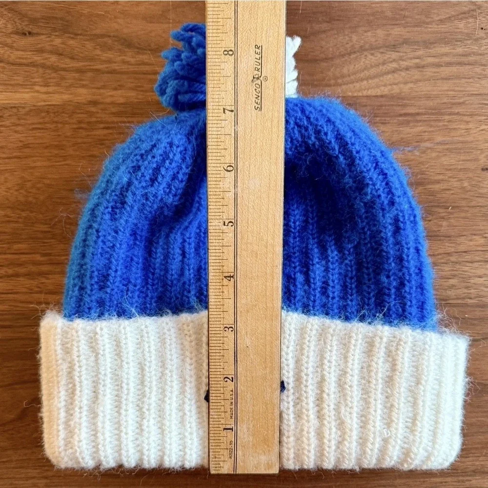 VTG 70s Hello Kitty Blue & White Beanie Knit Ski Cap Hat Pom Pon 1976 Sanrio USA